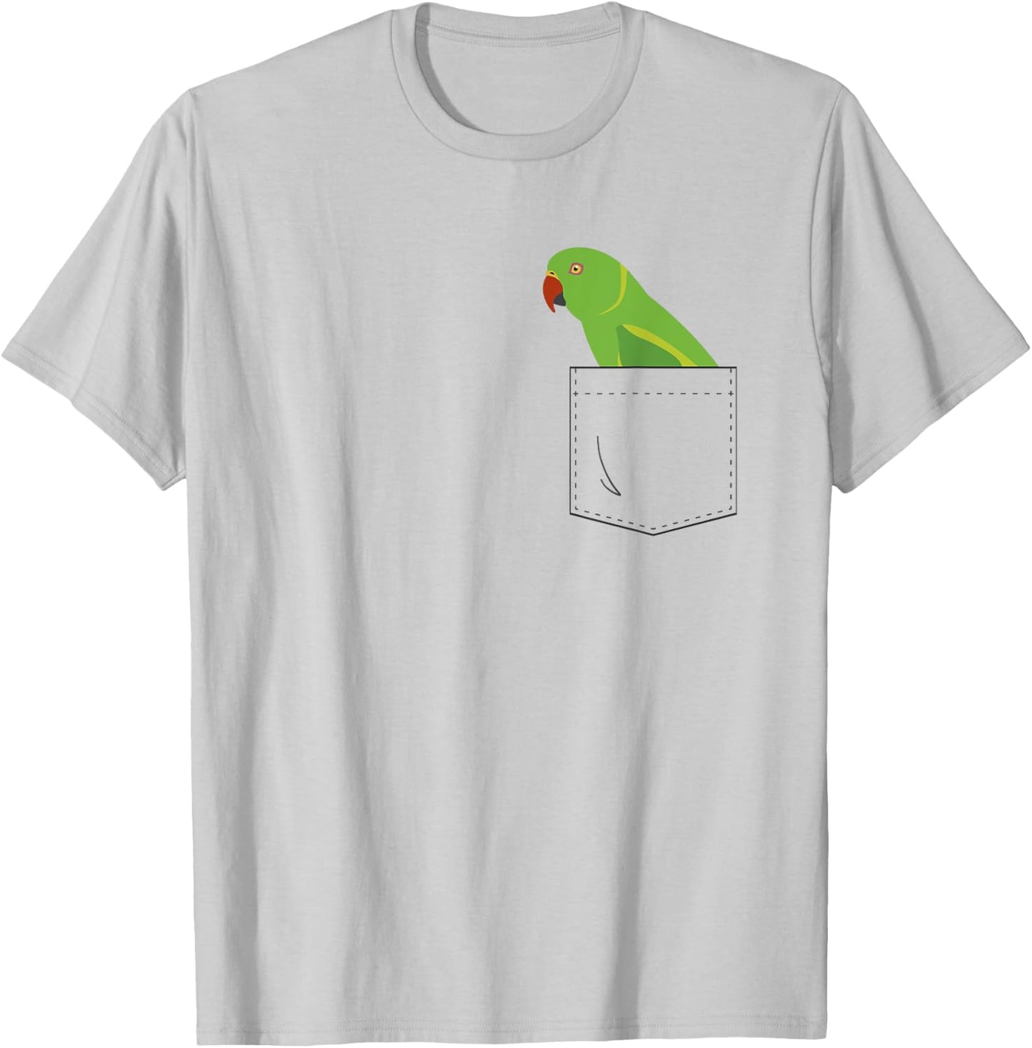 Indian Ringneck Parakeet Parrot Fake Pocket T-Shirt - T-Shirt | Ash