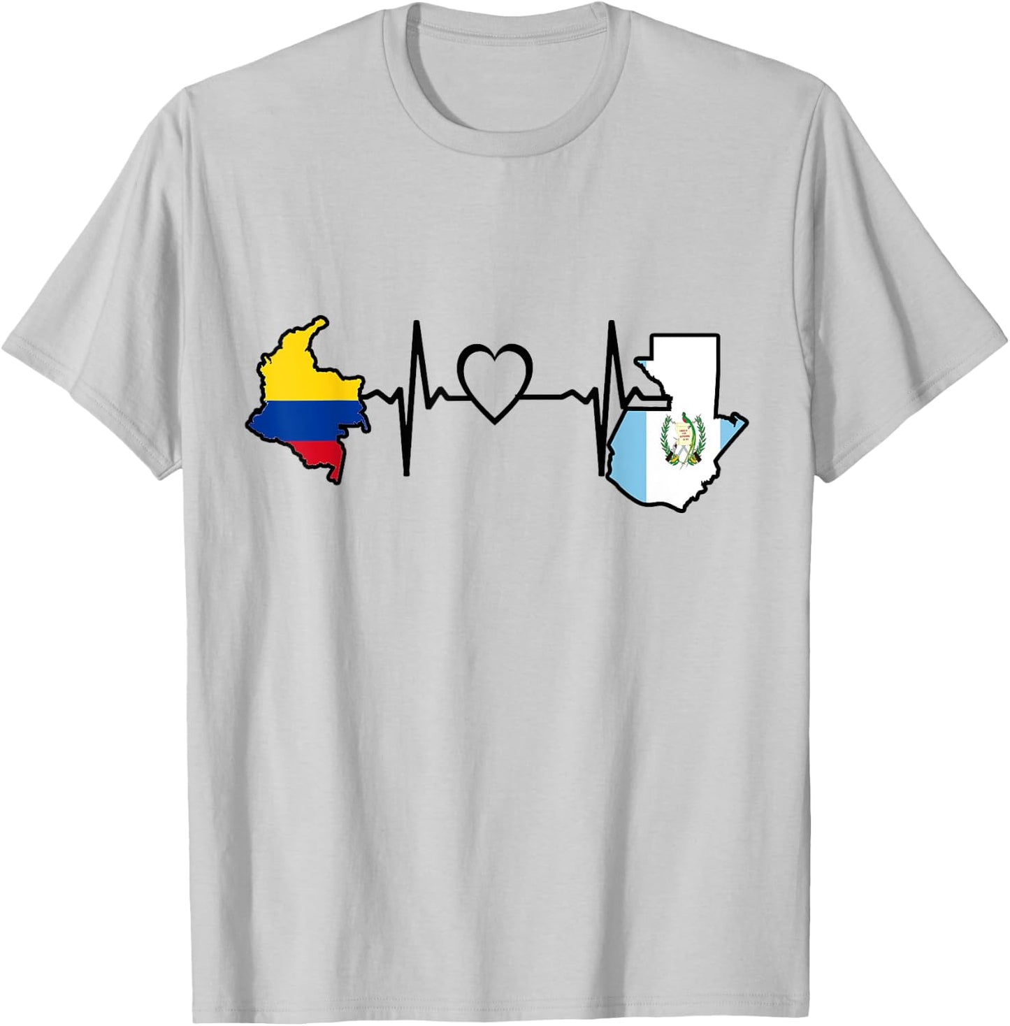 Guatemala Colombia Flag Guatemalan Colombian Heartbeat T-Shirt - T-Shirt | Ash