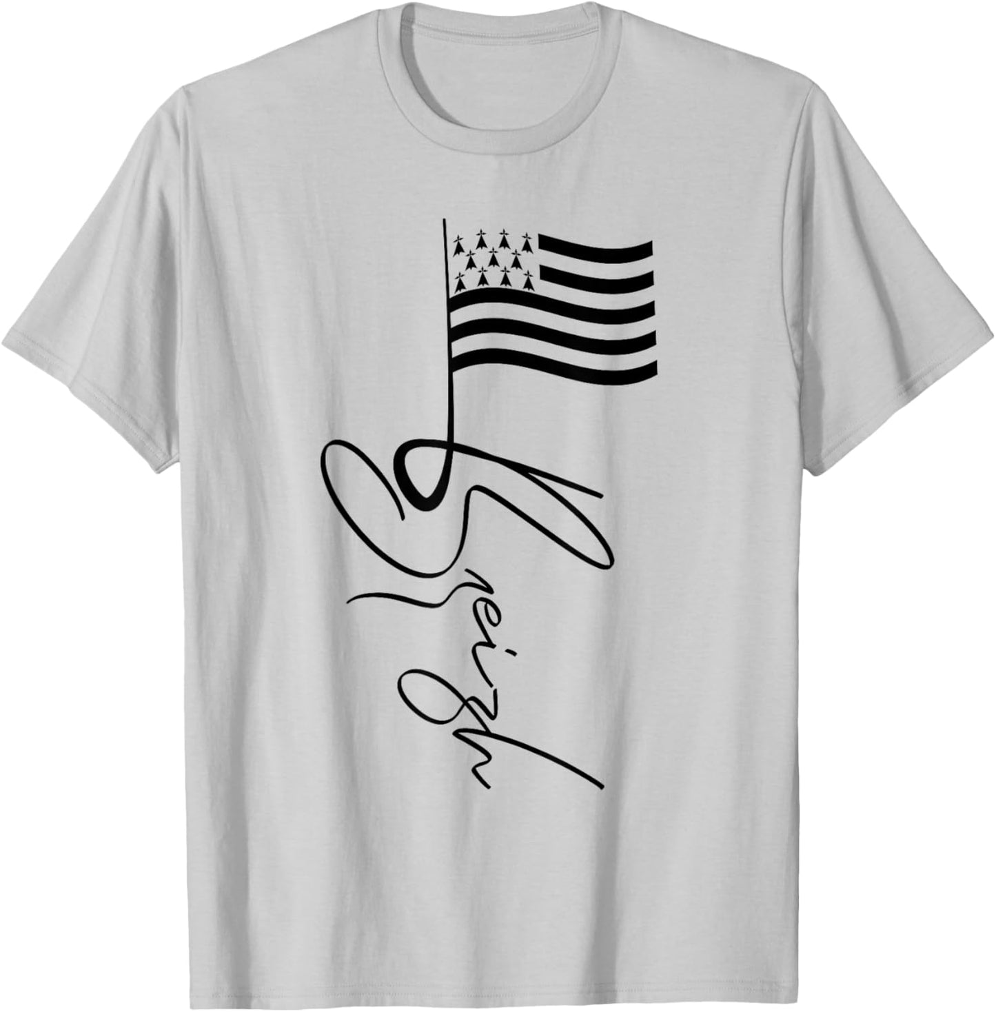 Brittany France Signature Flag Pole - Breizh Breton Flag T-Shirt - T-Shirt | Ash