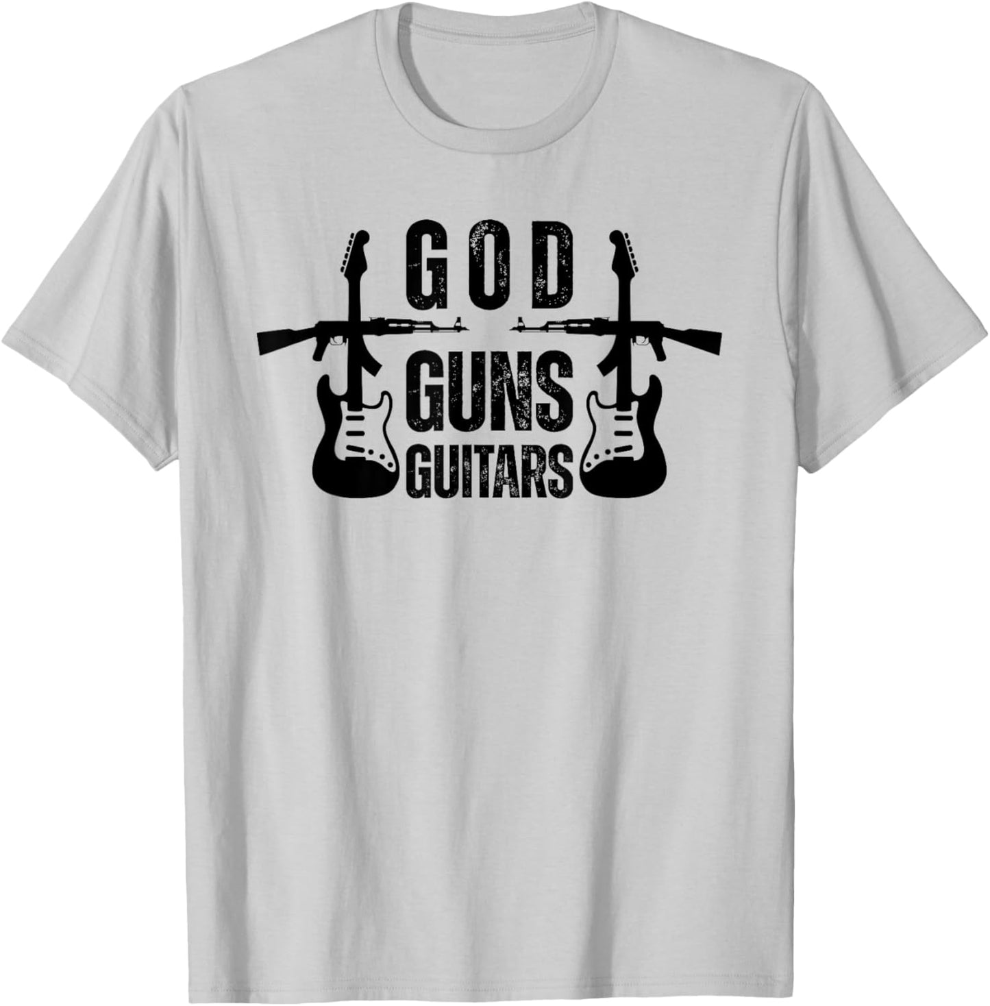 God Guns Guitar Funny Christian Guitar Lover T-Shirt - T-Shirt | Ash
