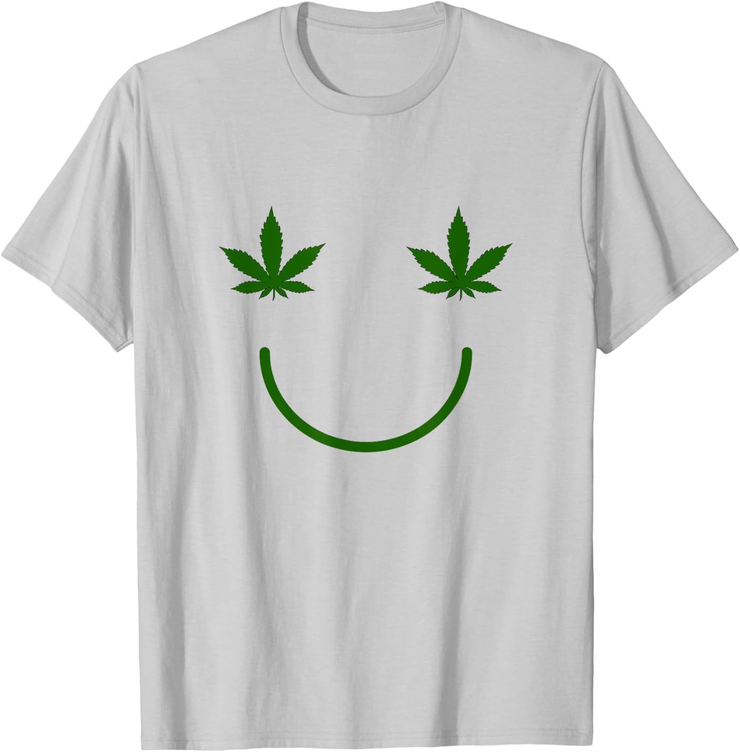 Weed Happy Face, Funny Smiling Pot Leaf T-Shirt - T-Shirt | Ash