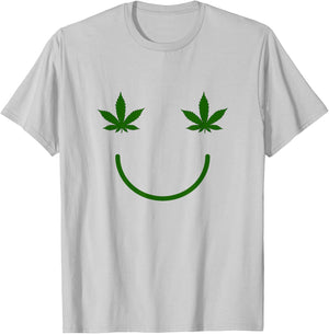 Weed Happy Face, Funny Smiling Pot Leaf T-Shirt - T-Shirt | Ash