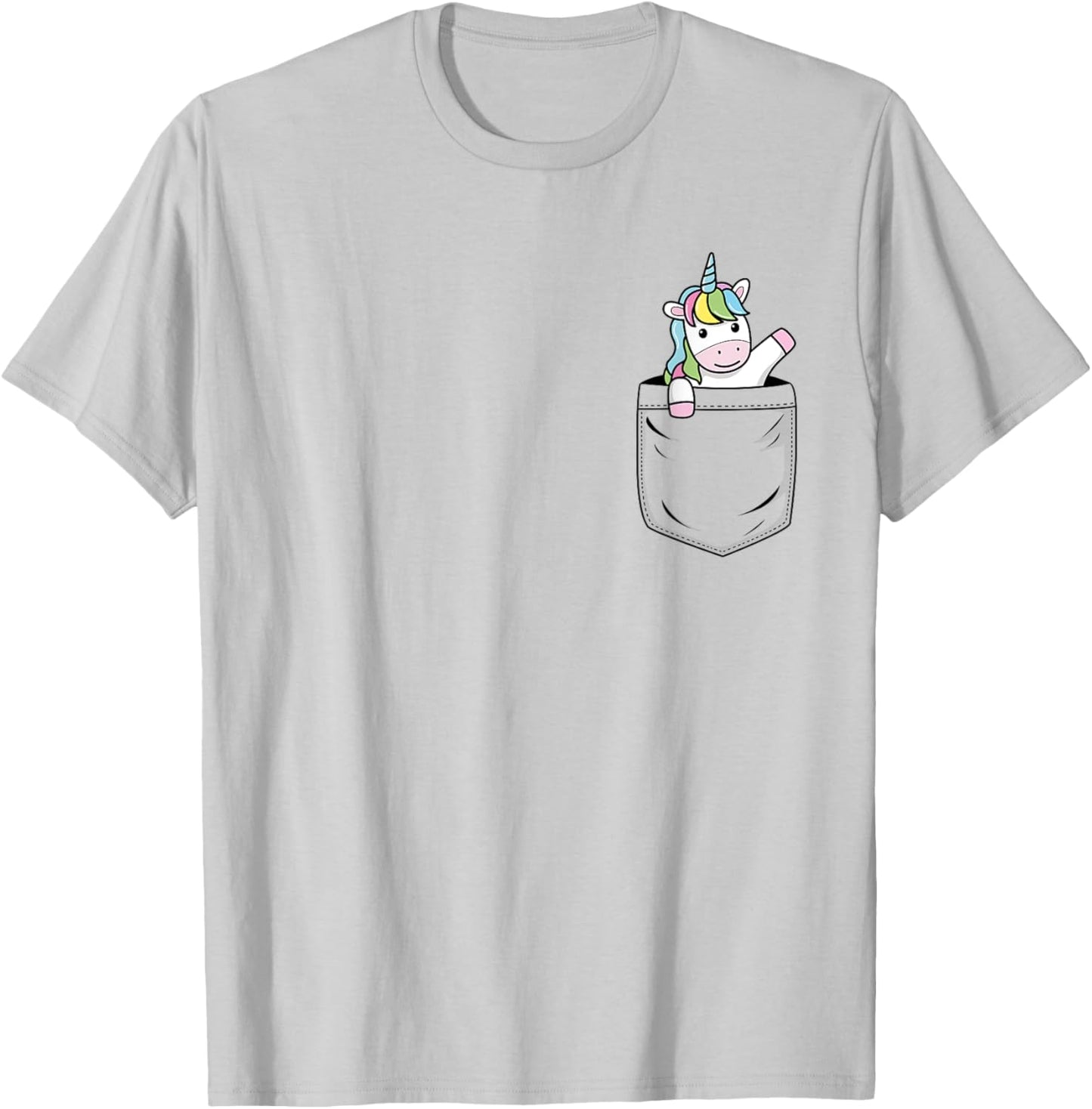Unicorn Lovers Cute Funny Unicorn In Pocket T-Shirt - T-Shirt | Ash