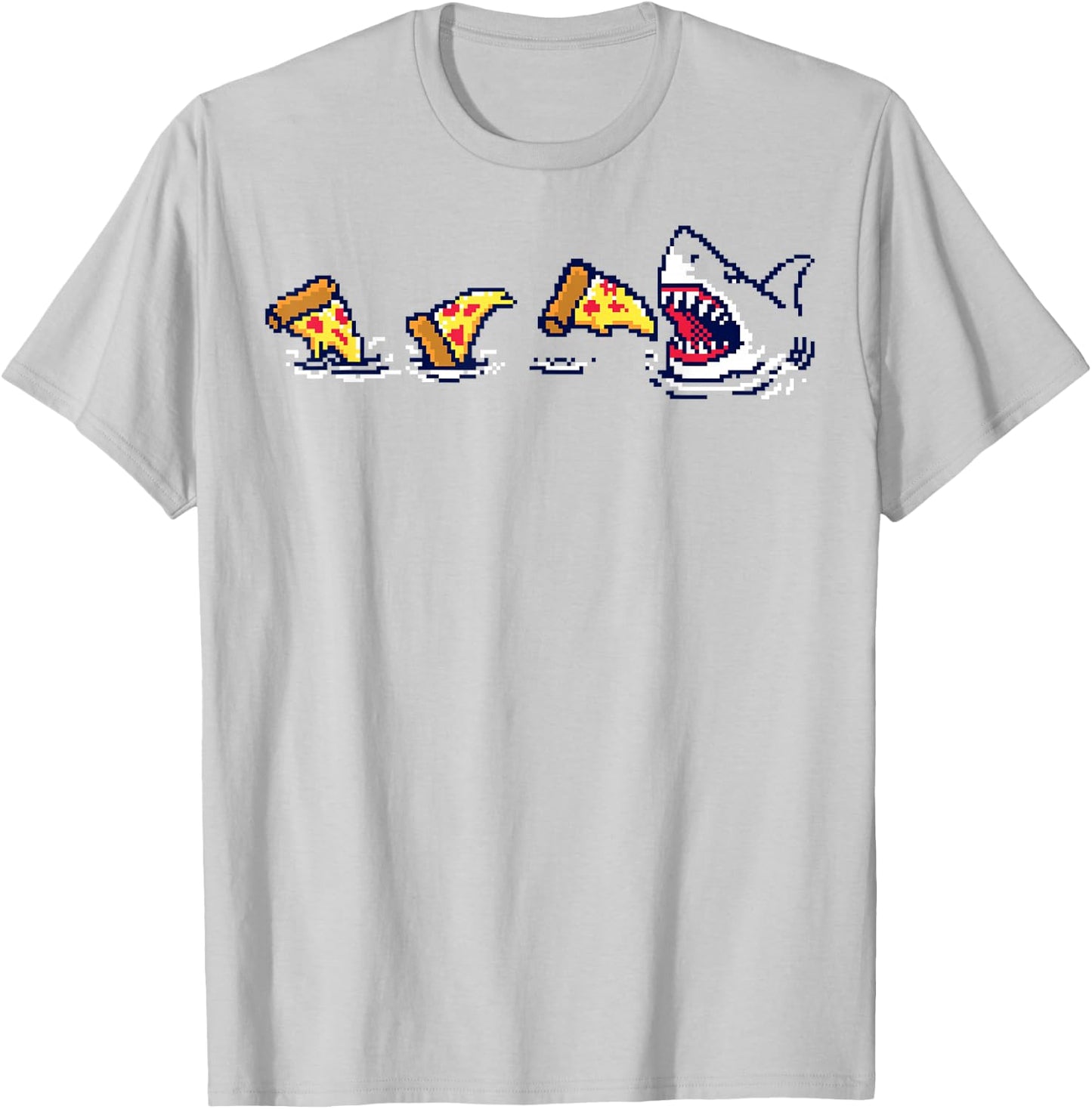 Pizza Shark 8-Bit T-Shirt - T-Shirt | Ash
