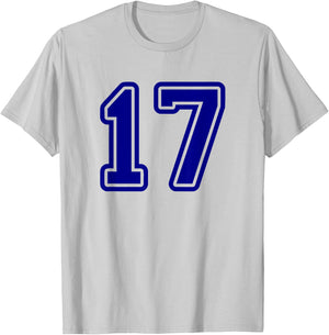 Number #17 Blue Varsity Favorite Number 17 T-Shirt - T-Shirt | Ash