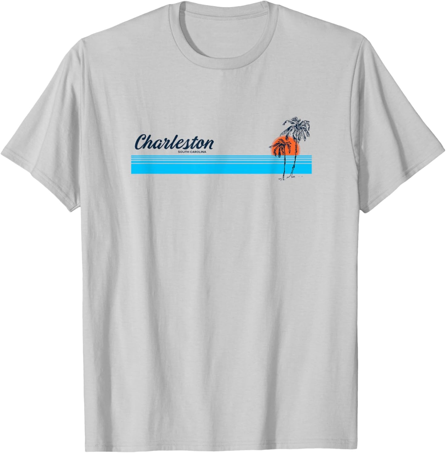 Charleston SC Vintage 70s Palm Trees Design T-Shirt - T-Shirt | Ash