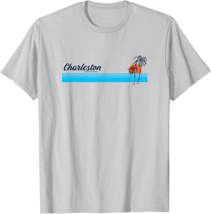Charleston SC Vintage 70s Palm Trees Design T-Shirt - T-Shirt | Ash