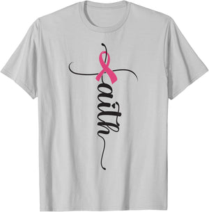 Breast Cancer Faith Breast Cancer Awareness Pink Ribbon T-Shirt - T-Shirt | Ash