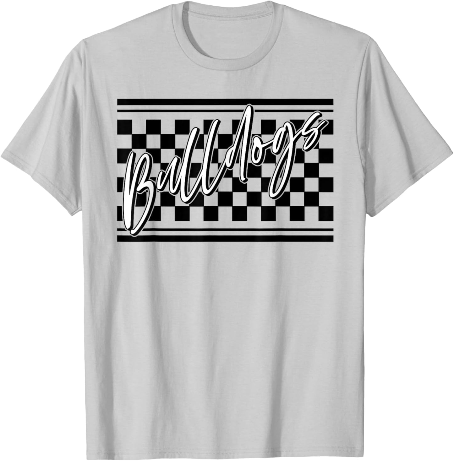 Bulldogs School Spirit Blue Bulldog Pride Checkered Print T-Shirt - T-Shirt | Ash