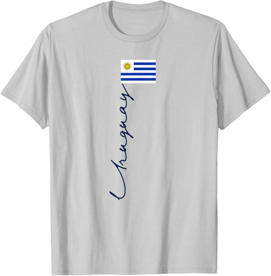 Uruguay Flag Pole Patriotic Signature Flag T-Shirt - T-Shirt | Ash