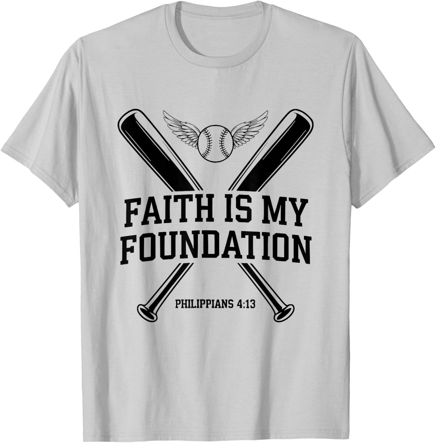 Christian Baseball Player Sports Bible Verse Theme T-Shirt - T-Shirt | Ash