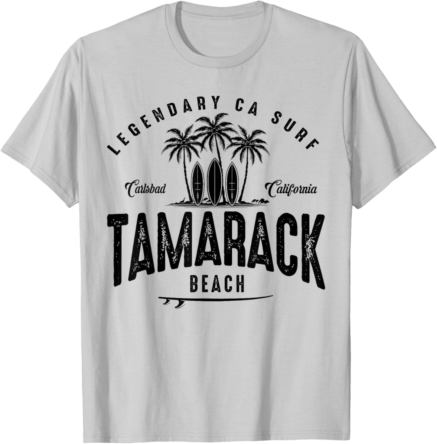THREE VINTAGE SURFBOARDS AND PALMS - Tamarack Beach T-Shirt - T-Shirt | Ash