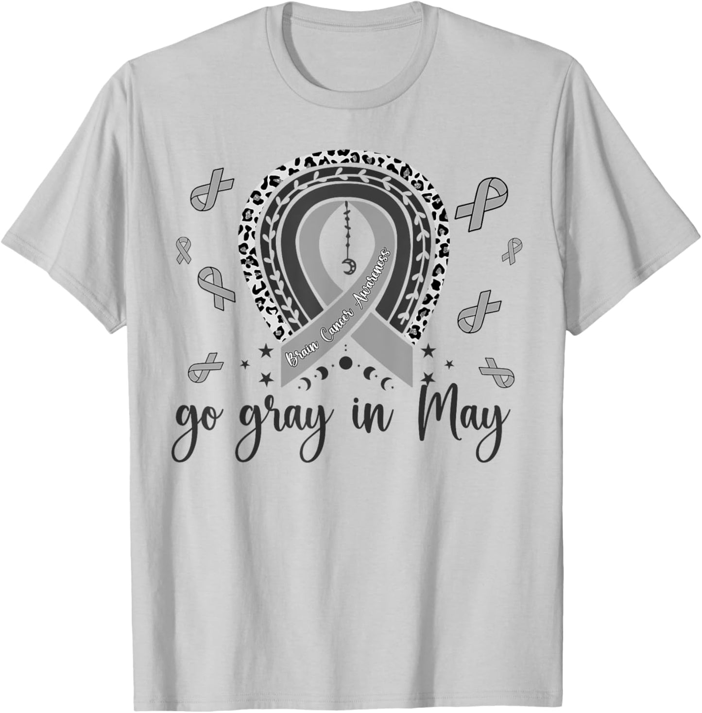 Go Gray In May Brain Cancer Awareness Rainbow Ribbon T-Shirt - T-Shirt | Ash