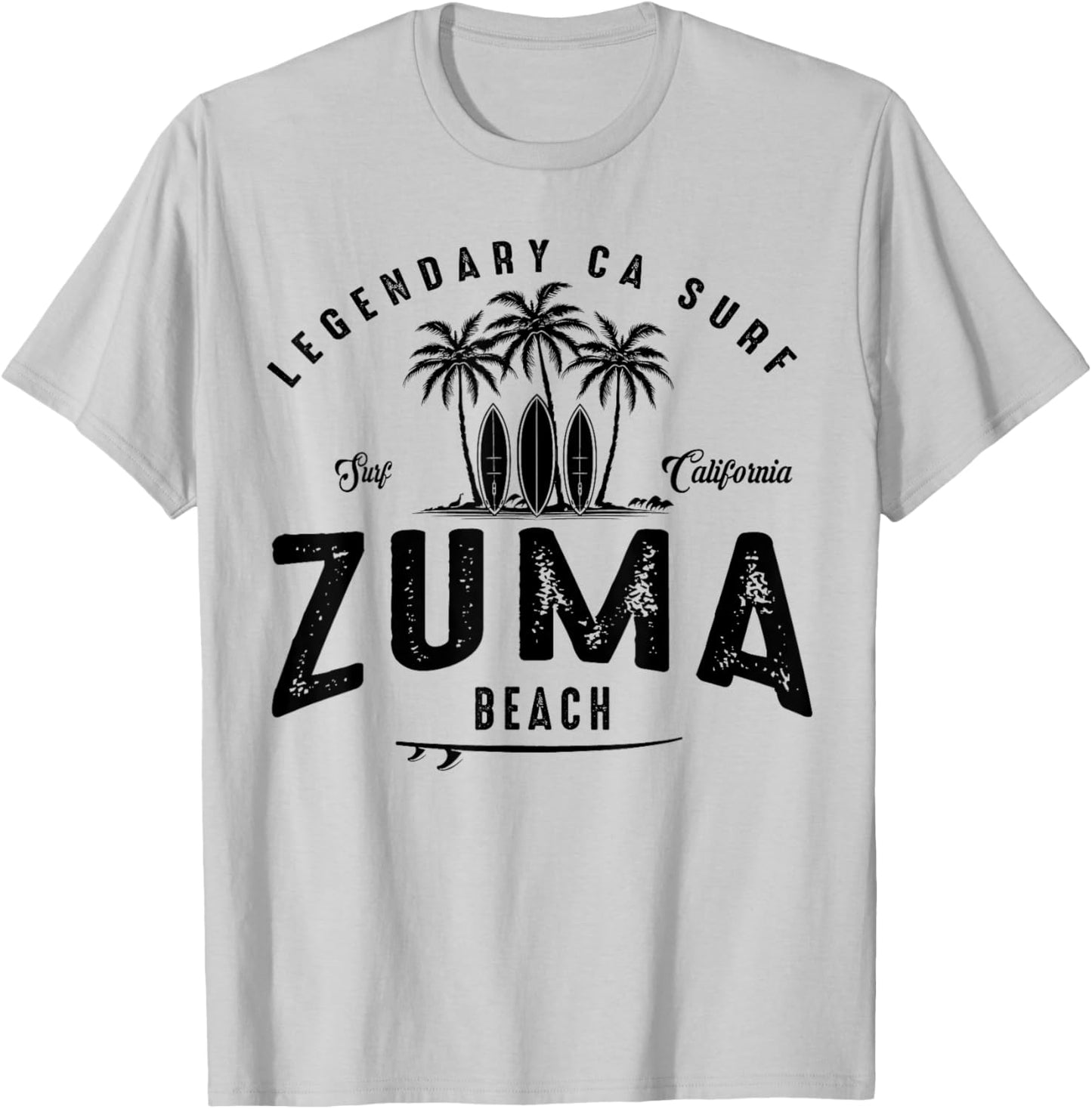 THREE VINTAGE SURFBOARDS AND PALMS - Zuma Beach T-Shirt - T-Shirt | Ash