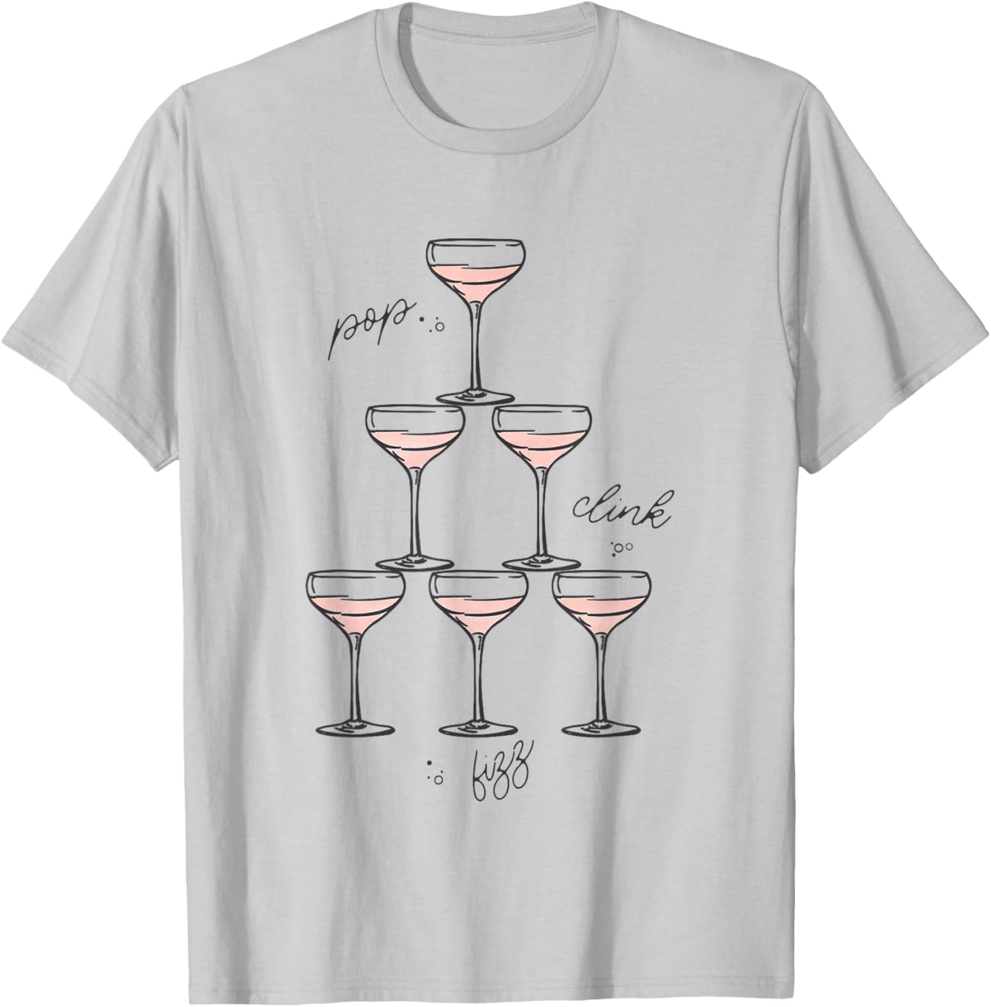 Pop Clink Fizz Champagne Tower Vintage Portrait T-Shirt - T-Shirt | Ash