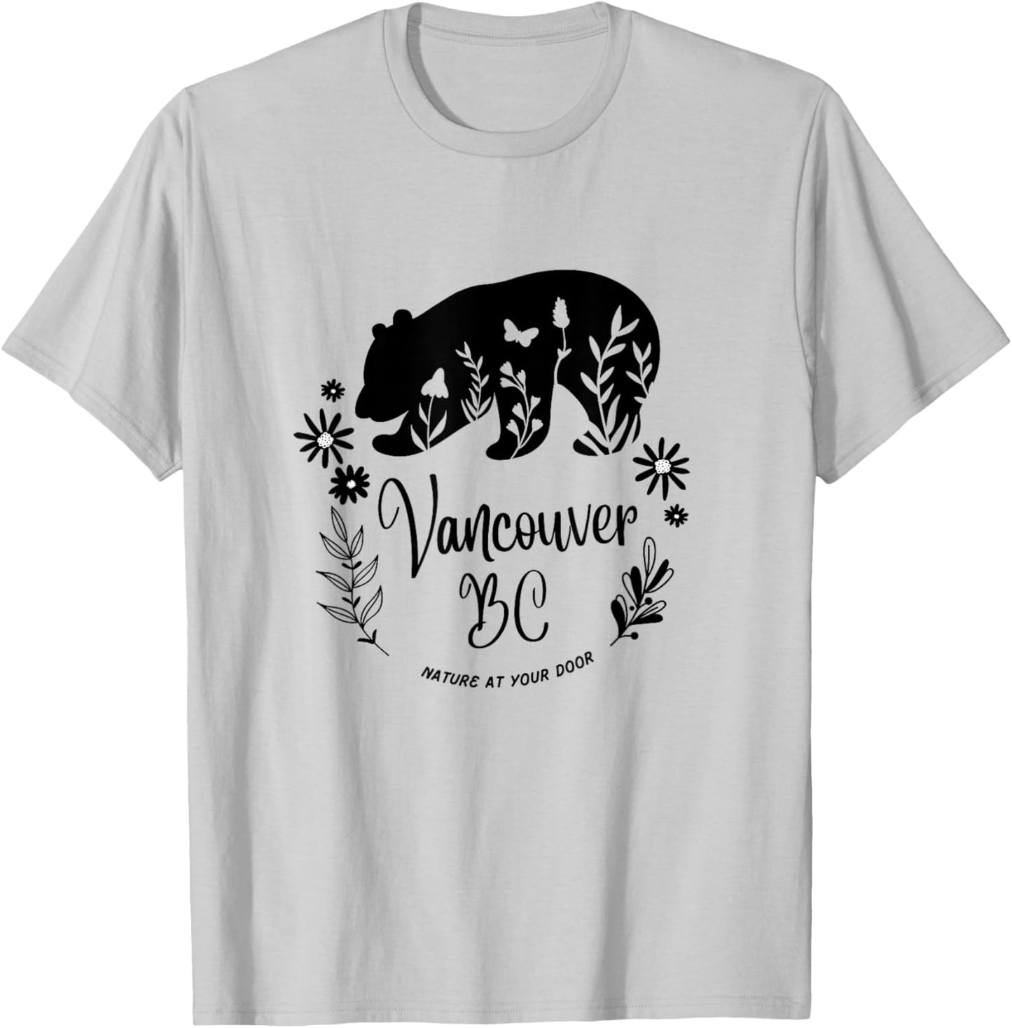 Vancouver BC Bear & Flowers Nature At Your Door Design T-Shirt - T-Shirt | Ash
