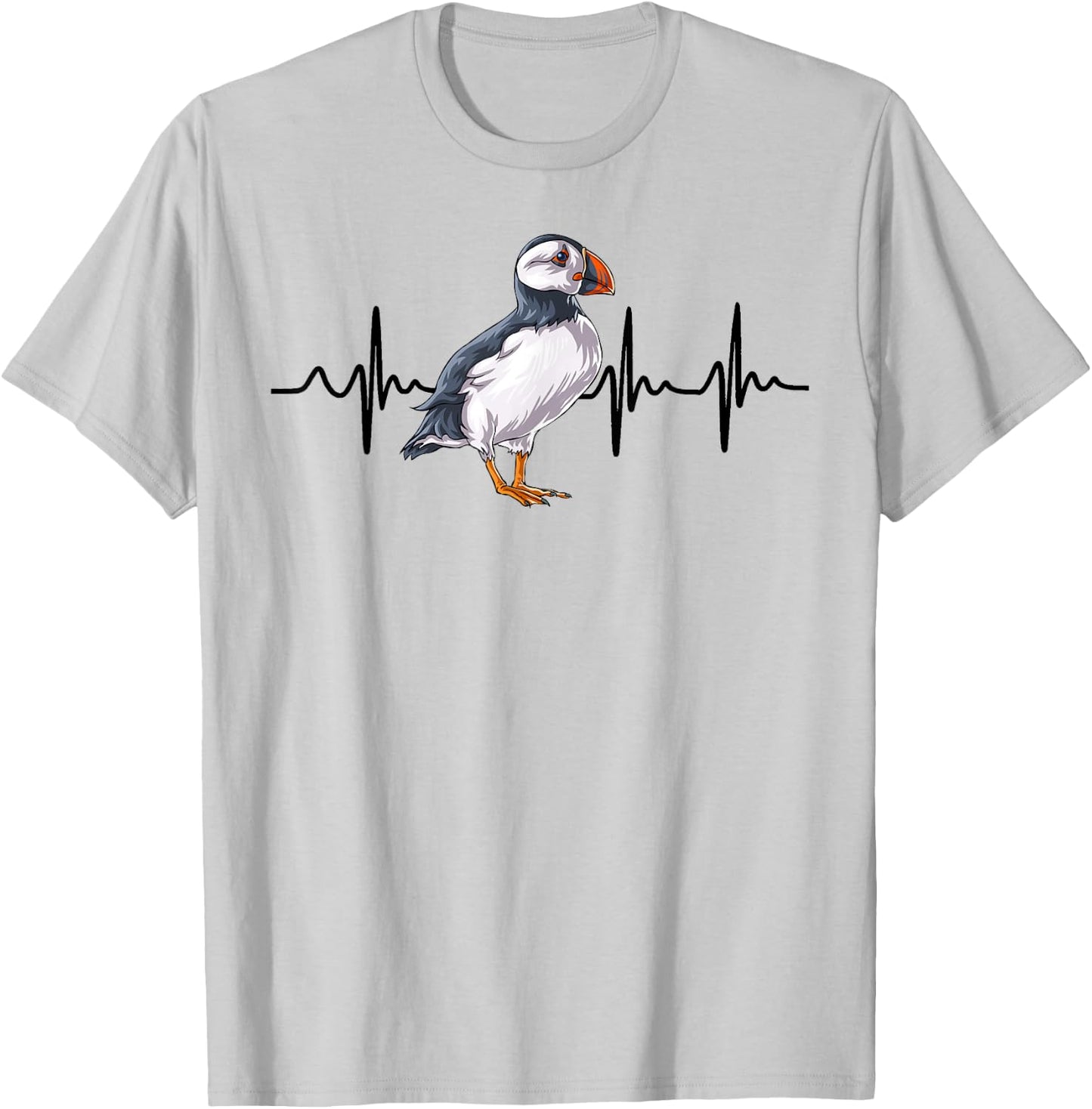 Heartbeat Puffin Bird Funny Animal Lover Gifts T-Shirt - T-Shirt | Ash