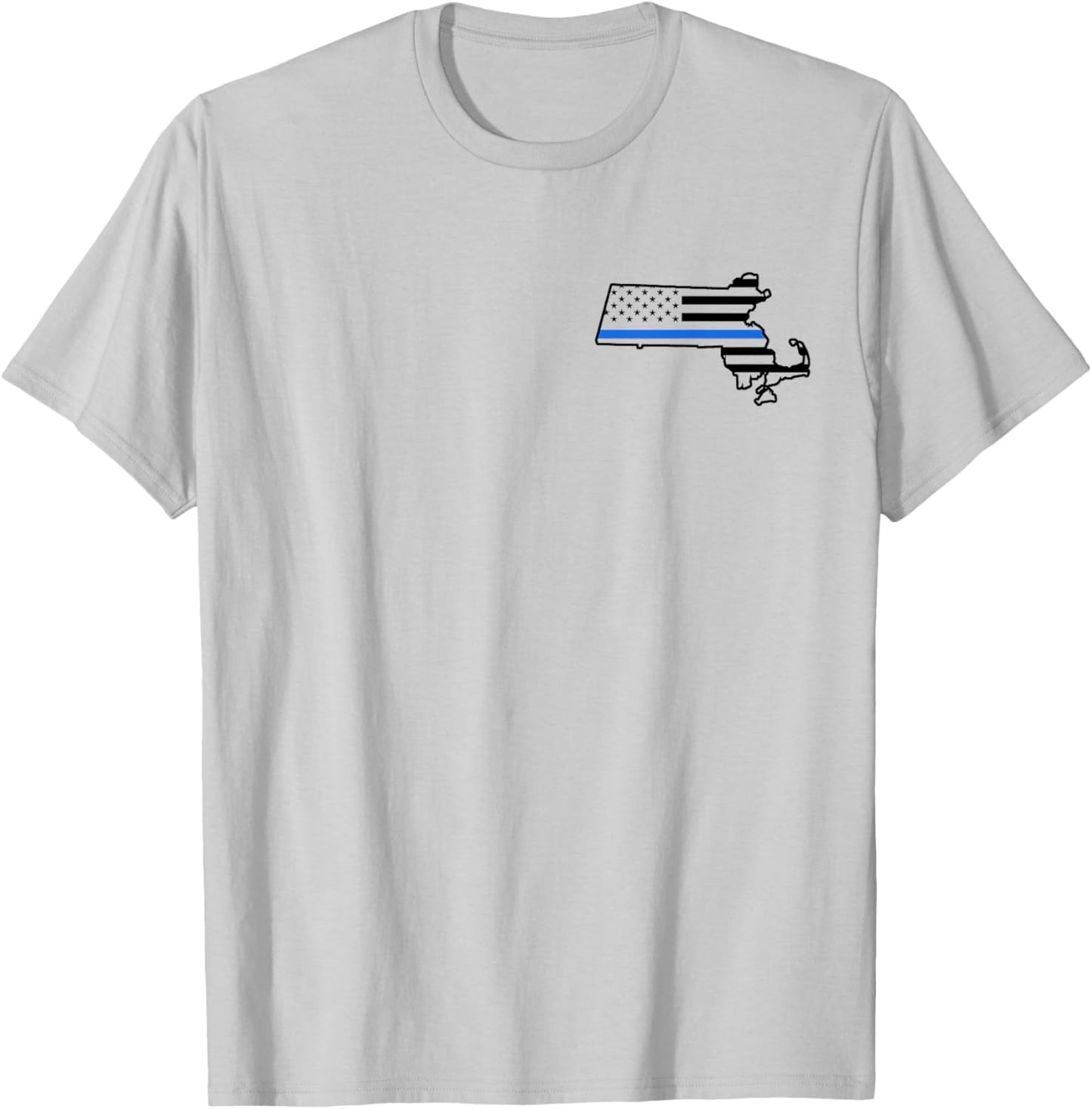 Massachusetts US Thin Blue Line Flag Police State Trooper T-Shirt - T-Shirt | Ash