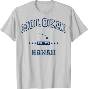 Molokai Hawaii HI Vintage Athletic Navy T-Shirt - T-Shirt | Ash
