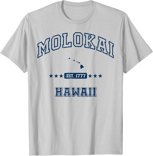 Molokai Hawaii HI Vintage Athletic Navy T-Shirt - T-Shirt | Ash