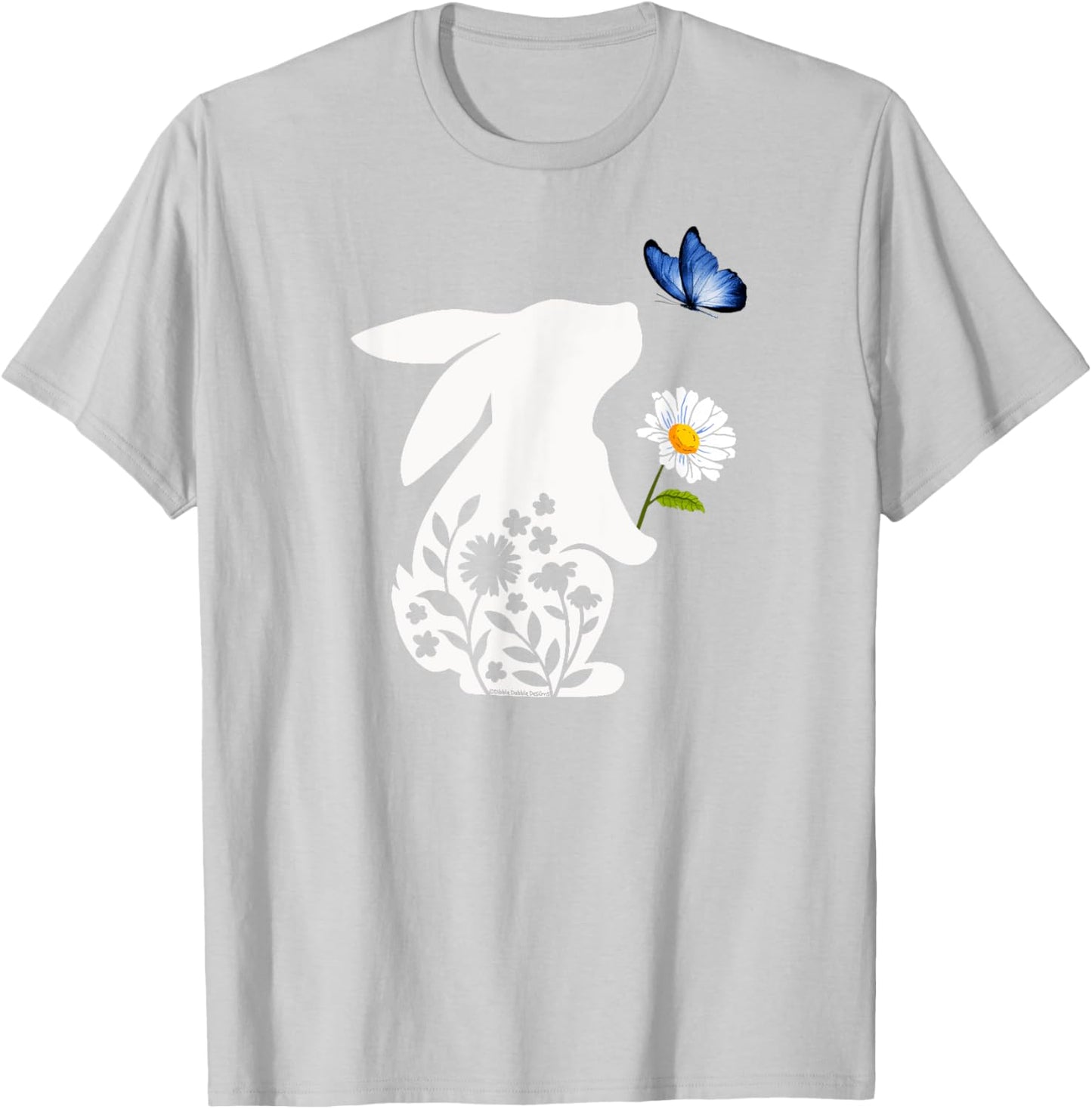 Sweet Bunny Rabbit Holding Daisy with Butterfly Easter T-Shirt - T-Shirt | Ash