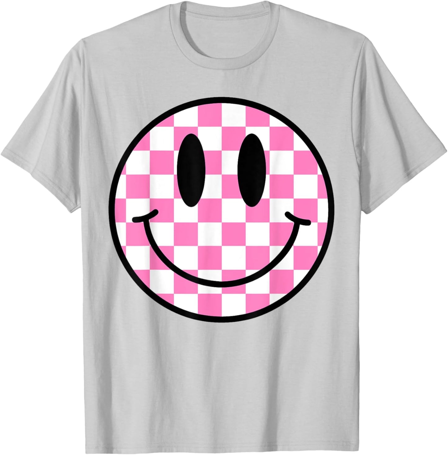 White Shirt Hot Pink Happy Face Smile Face Trendy Smiling T-Shirt - T-Shirt | Ash