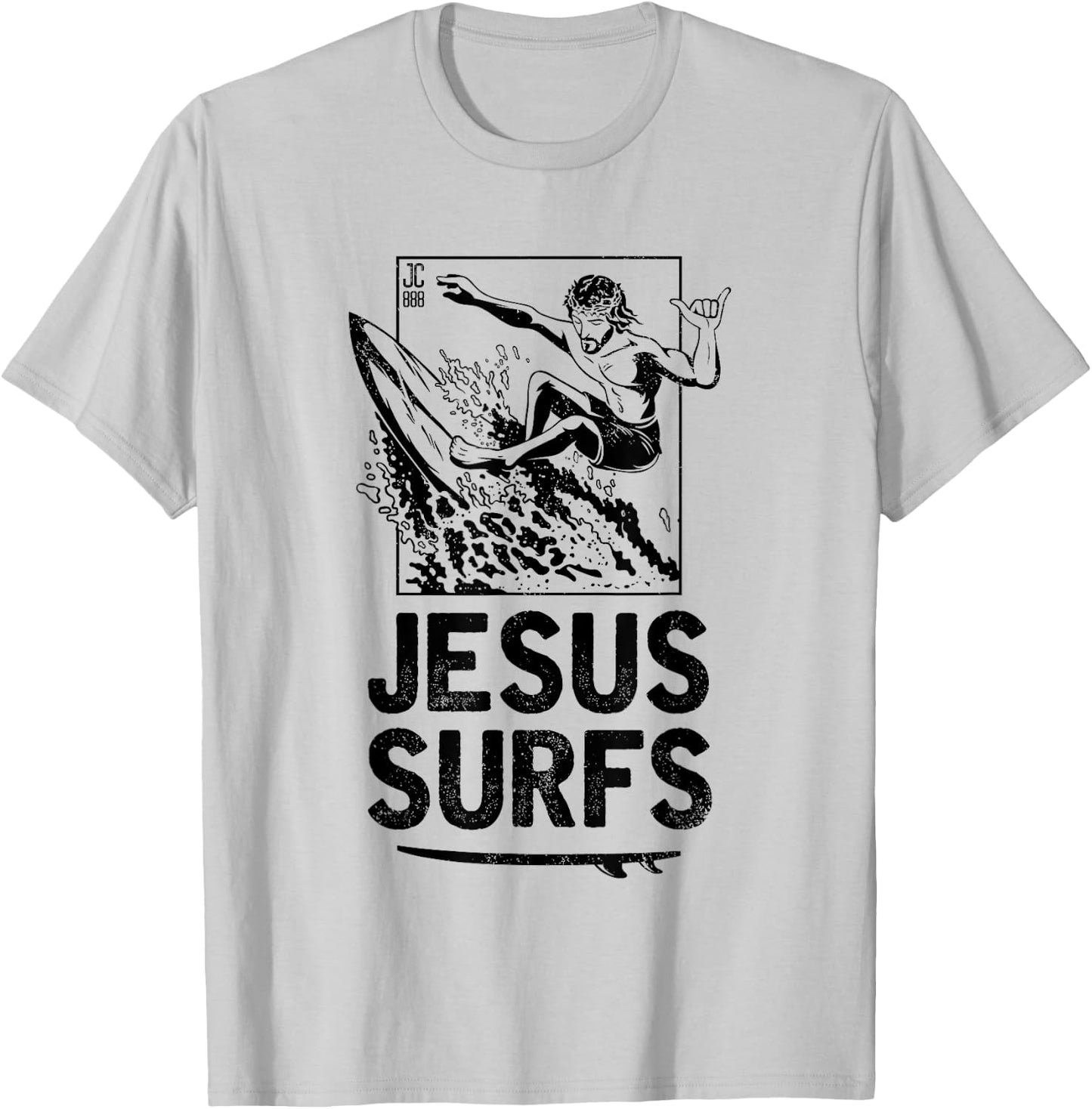 Jesus Surfs Funny Jesus Christian Surfer T-Shirt - T-Shirt | Ash