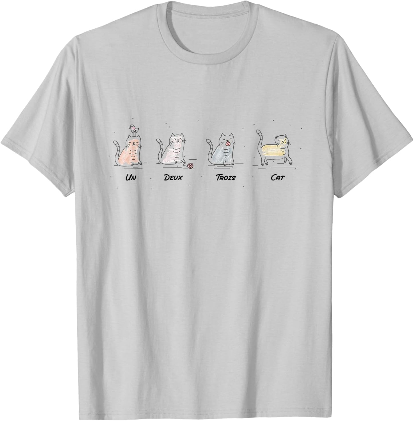 Un Deux Trois Cat Cute Funny French Pun Counting Men Women Girls Kids T-Shirt - T-Shirt | Ash