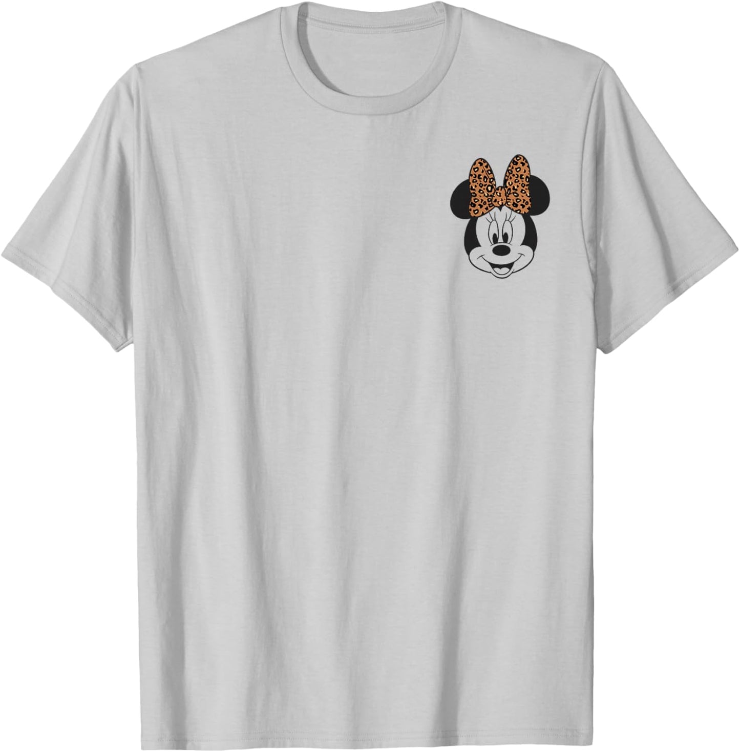Disney Minnie Mouse Leppard Print Bow Minnie Pocket Logo T-Shirt - T-Shirt | Ash