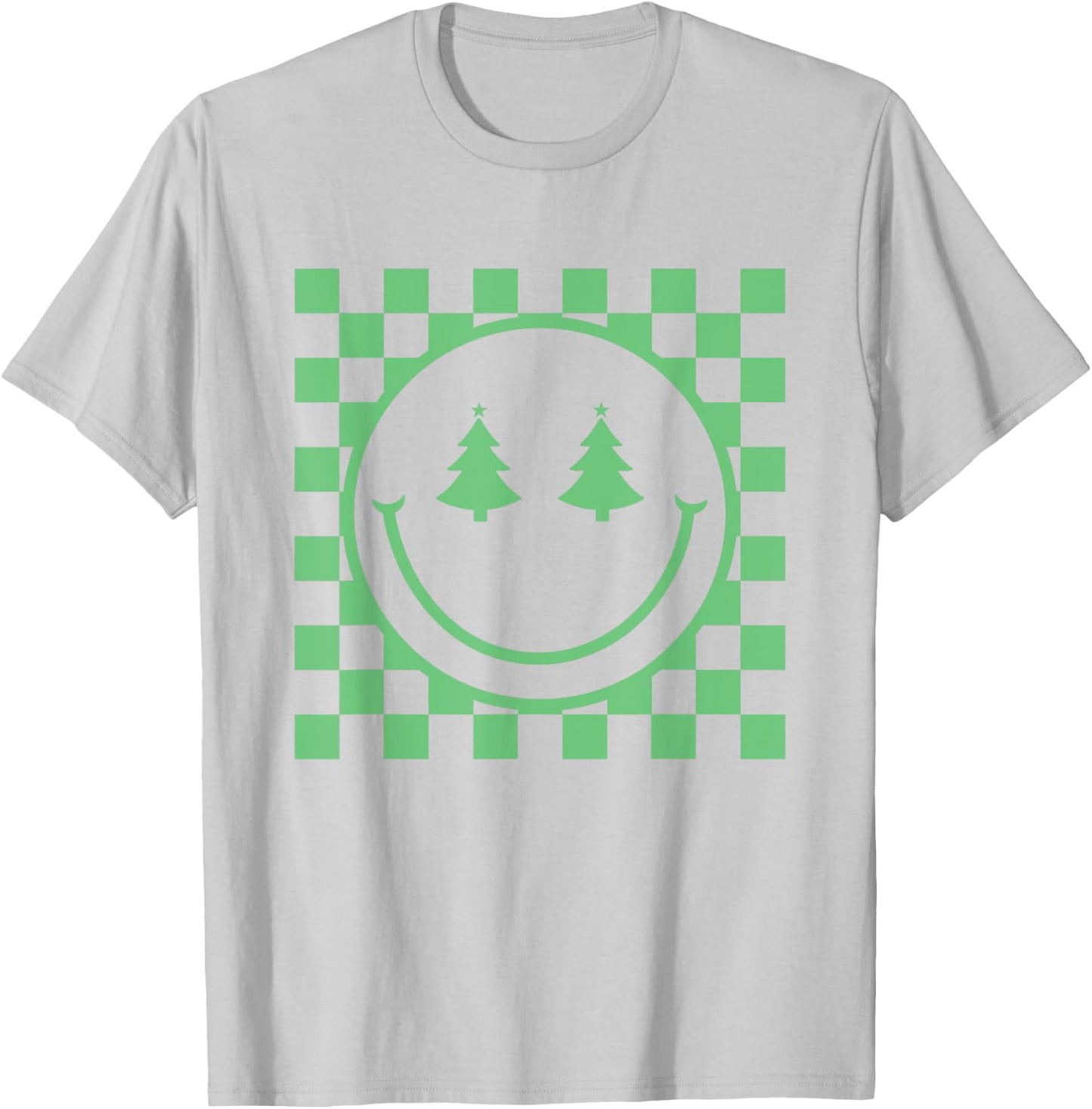 Retro Christmas Smile Face Shirt Checkered Pattern Winter T-Shirt - T-Shirt | Ash