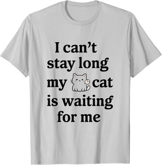 I Can’t Stay Long My Cat Is Waiting For Me Cat Lover Saying Women T-Shirt - T-Shirt | Ash