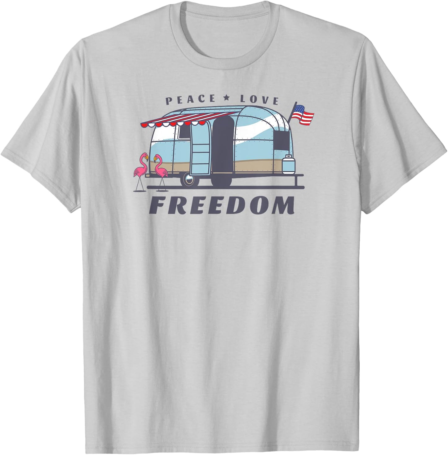 Peace Love Freedom 4th of July Avion Airstream Retro Trailer Women Men T-Shirt - T-Shirt | Ash