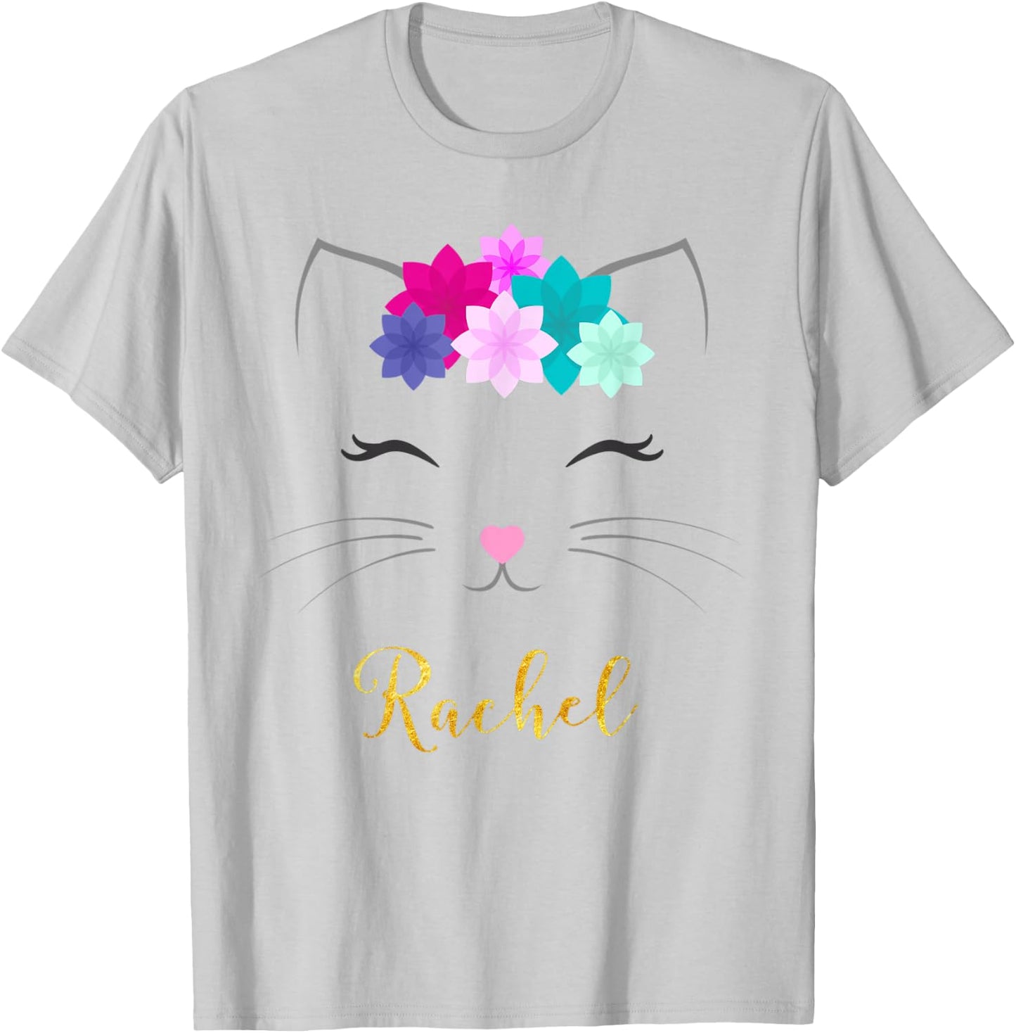 Rachel Name Gift Personalized Kitty Cat T-Shirt - T-Shirt | Ash