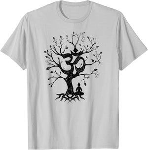 Tree of Life and Ohm Symbol Design or Men Om T-Shirt - T-Shirt | Ash