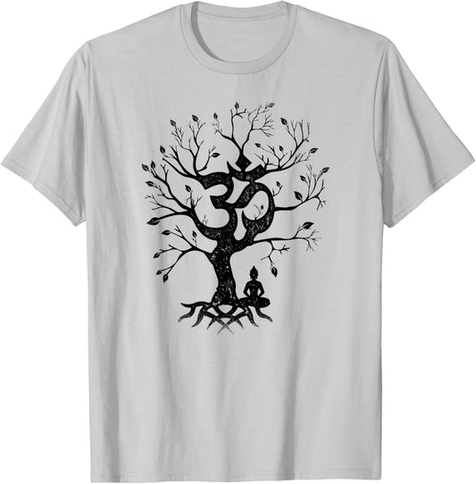 Tree of Life and Ohm Symbol Design or Men Om T-Shirt - T-Shirt | Ash