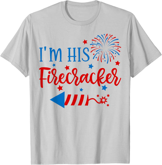 I'm His Firecracker 4th Of July His Her Matching Couple T-Shirt - T-Shirt | Ash