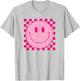 Vintage Pink Smile Face Cute Checkered Smiling Happy Face T-Shirt - T-Shirt | Ash