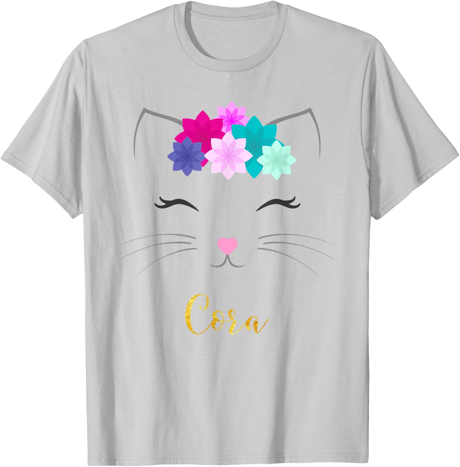 Cora Name Gift Personalized Kitty Cat Women Kids T-Shirt - T-Shirt | Ash