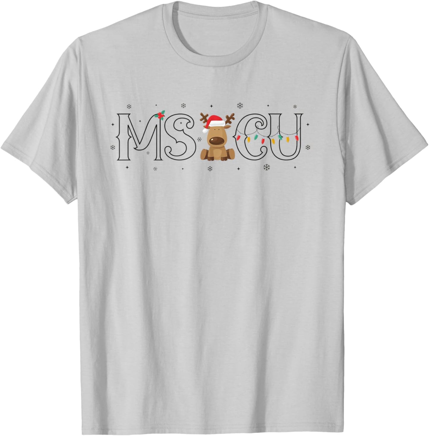 MSICU Nurse Reindeer Christmas Medical Surgical ICU Nurse T-Shirt - T-Shirt | Ash