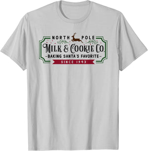 Christmas North Pole Milk and Cookie Co T-Shirt - T-Shirt | Ash