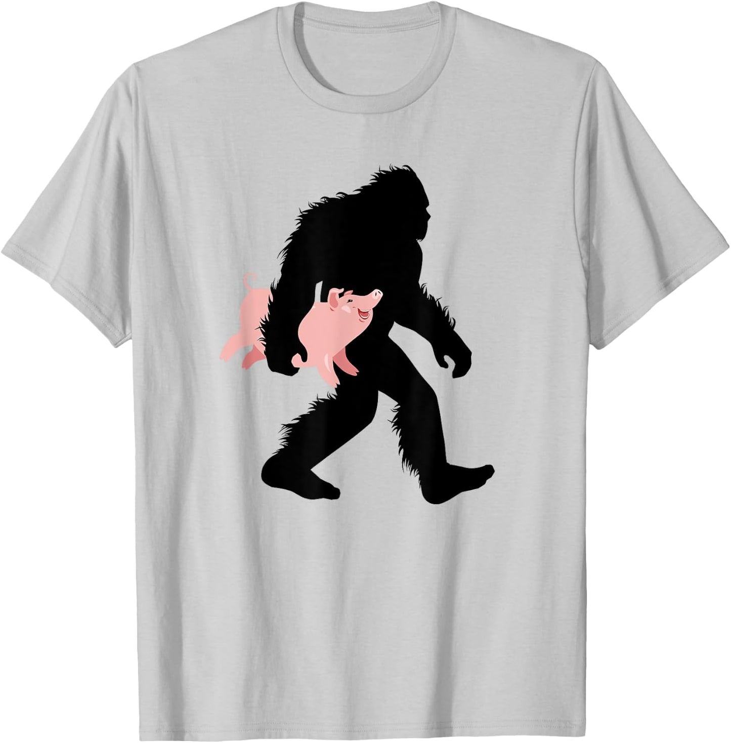 Bigfoot Carrying Pig Cute Swine Sasquatch With Hog T-Shirt - T-Shirt | Ash