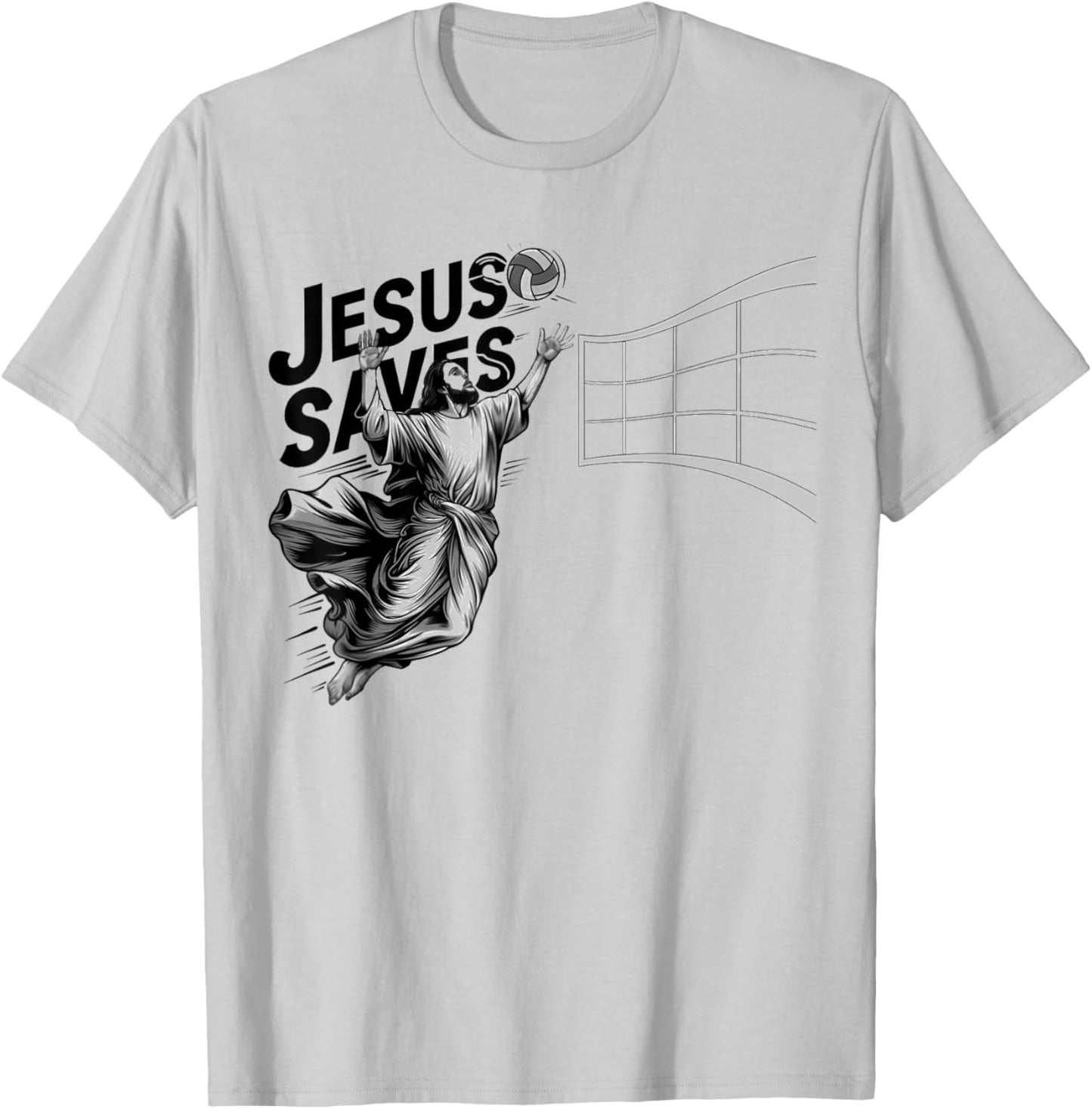 Jesus Volleyball Saves Funny Christian Faith Believer T-Shirt - T-Shirt | Ash