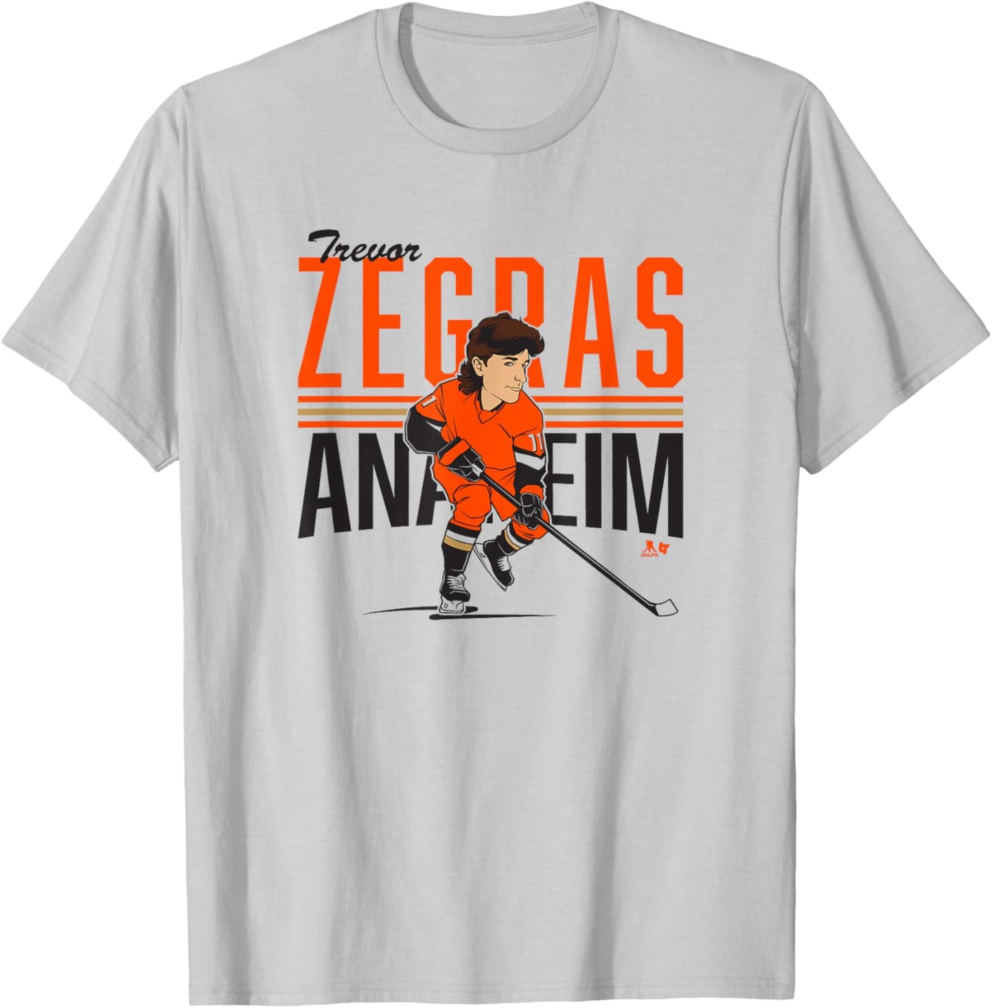 Trevor Zegras: Center Ice Caricature - Anaheim Hockey T-Shirt - T-Shirt | Ash