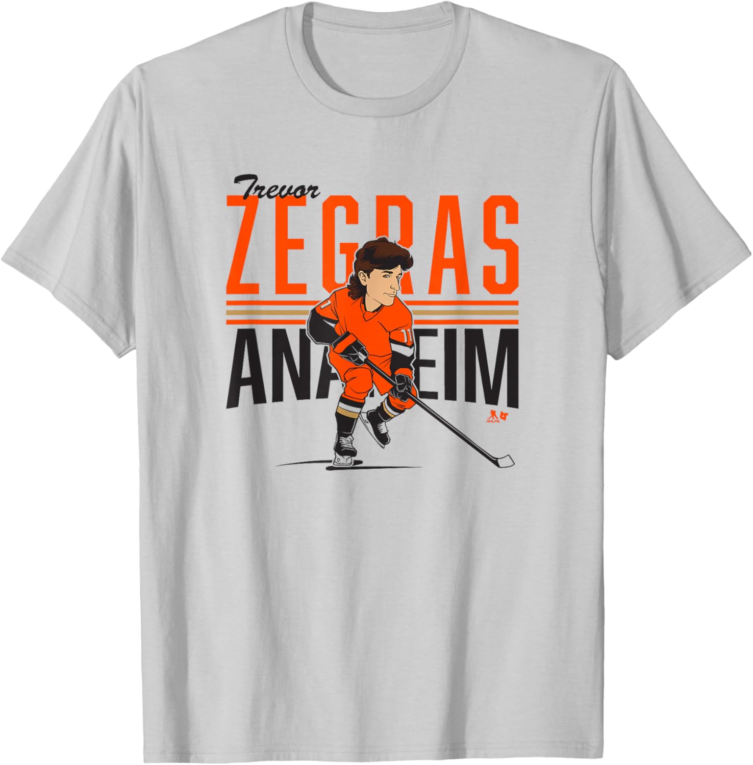 Trevor Zegras: Center Ice Caricature - Anaheim Hockey T-Shirt - T-Shirt | Ash