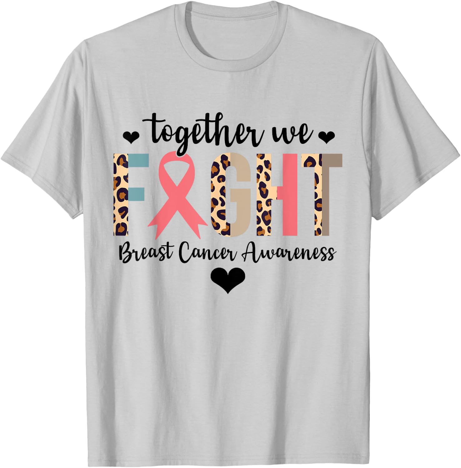 Together We Fight Breast Cancer Awareness Leopard Warrior T-Shirt - T-Shirt | Ash