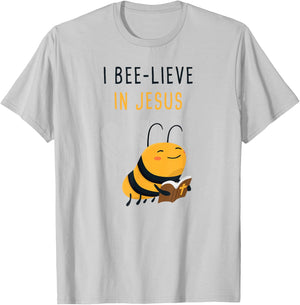 Gospel Kids Christian Faith Cute Bee: I Bee-lieve in Jesus T-Shirt - T-Shirt | Ash