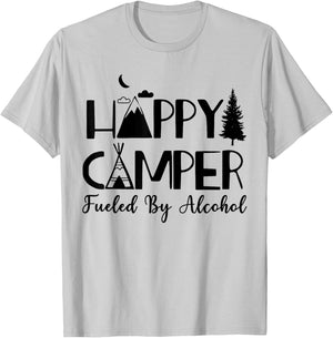 Happy Camper Fueled By Alcohol Camping Drinking Party T-Shirt - T-Shirt | Ash