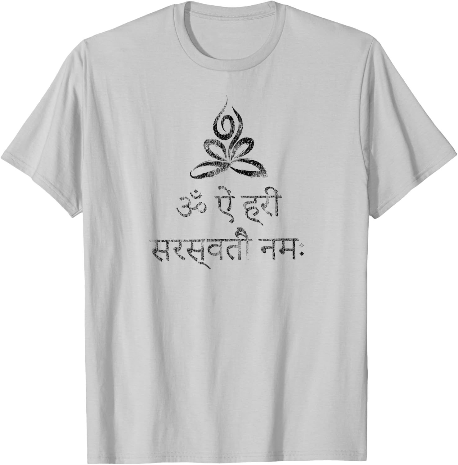 Goddess Saraswati Distressed Lotus Yoga Pose Sanskrit Mantra T-Shirt - T-Shirt | Ash