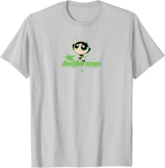 The Powerpuff Girls Buttercup Retro Stars Logo T-Shirt - T-Shirt | Ash