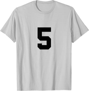 Number 5 (on Front / Back) Sports Team Jersey Number T-Shirt - T-Shirt | Ash